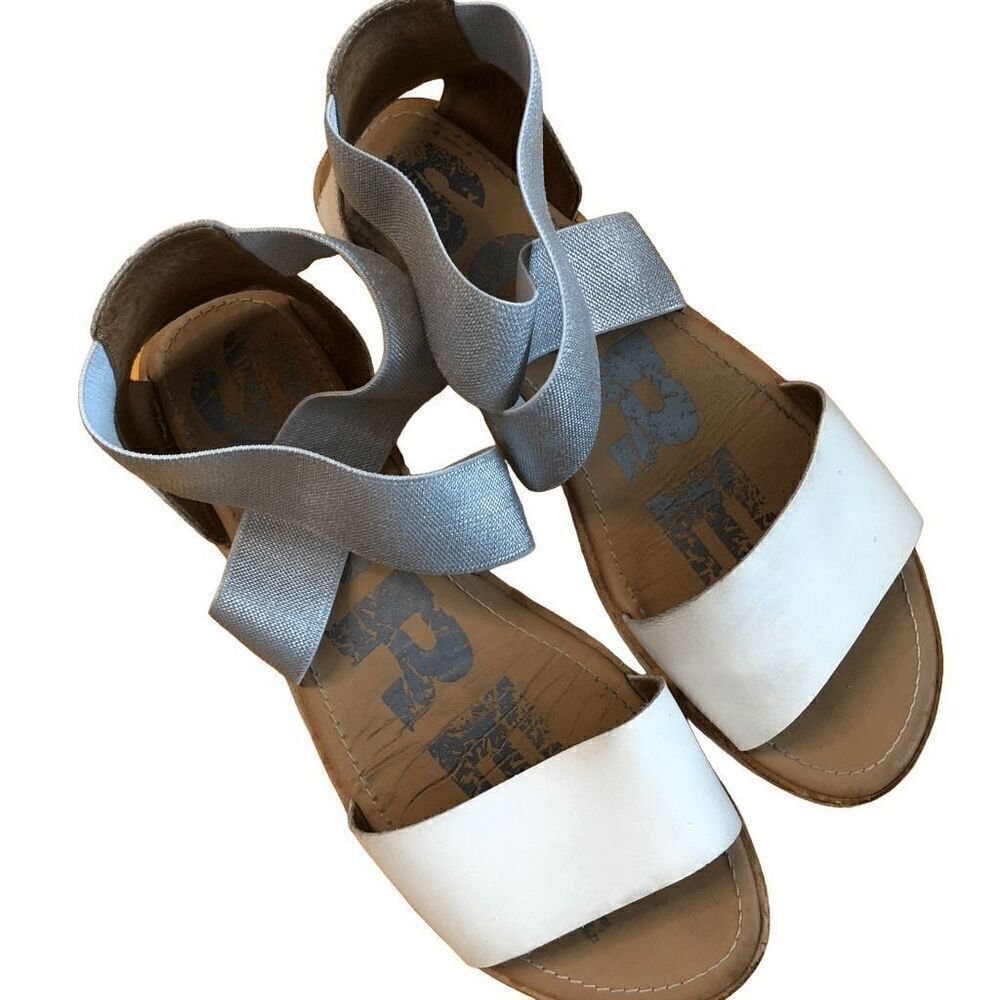 Sorel Womens Ella II Sandals Size 10 Elastic Ankle Strap White Leather Gladiator